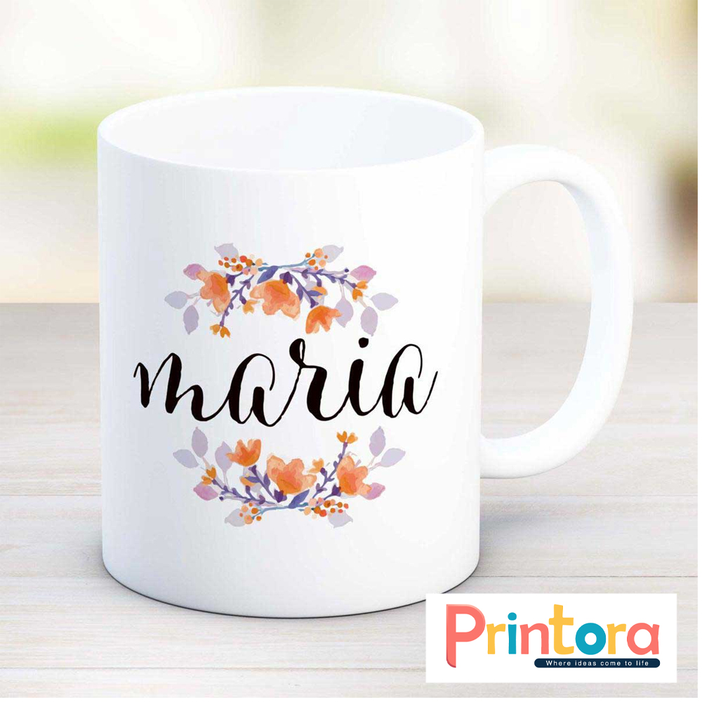 White customized ceramic mug with printed name – personalized gift mug