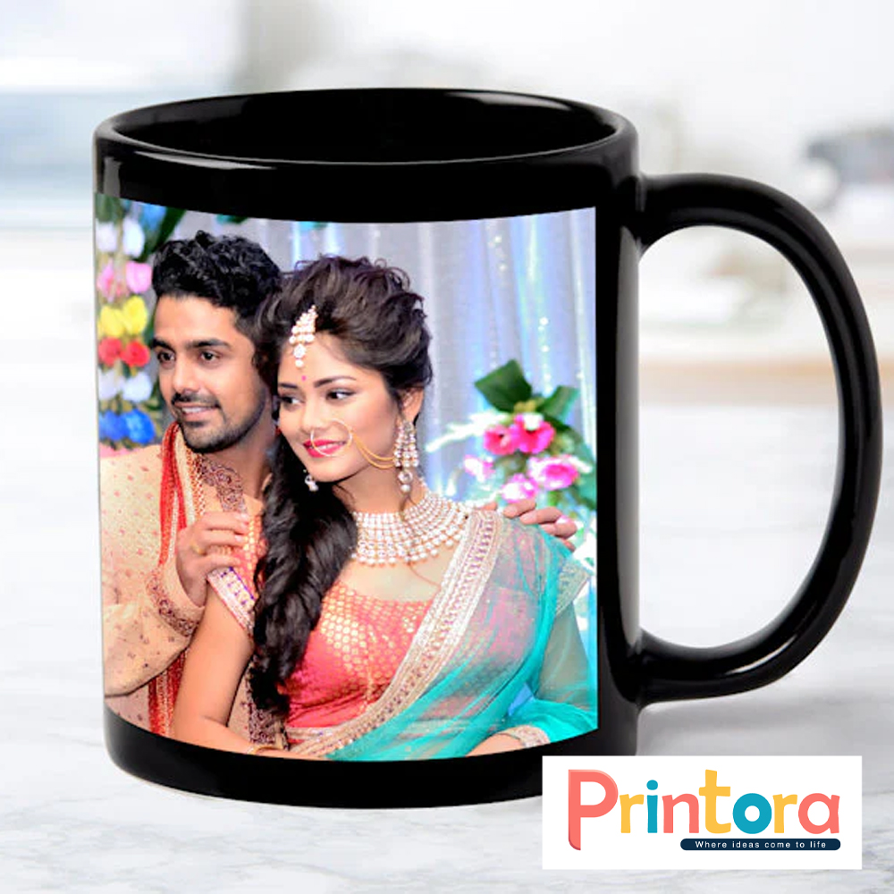 Black customized ceramic mug with printed photo – personalized photo mug gift