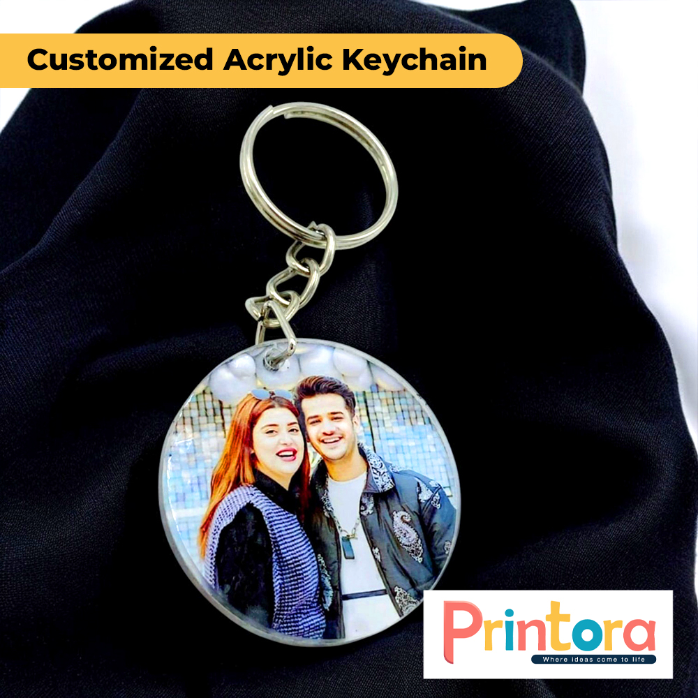 Customized acrylic keychain with name and photo, clear printed acrylic key holder