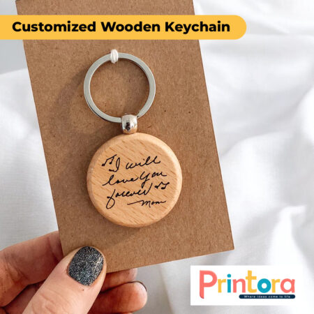 Customized wooden keychain with engraved name made from natural wood
